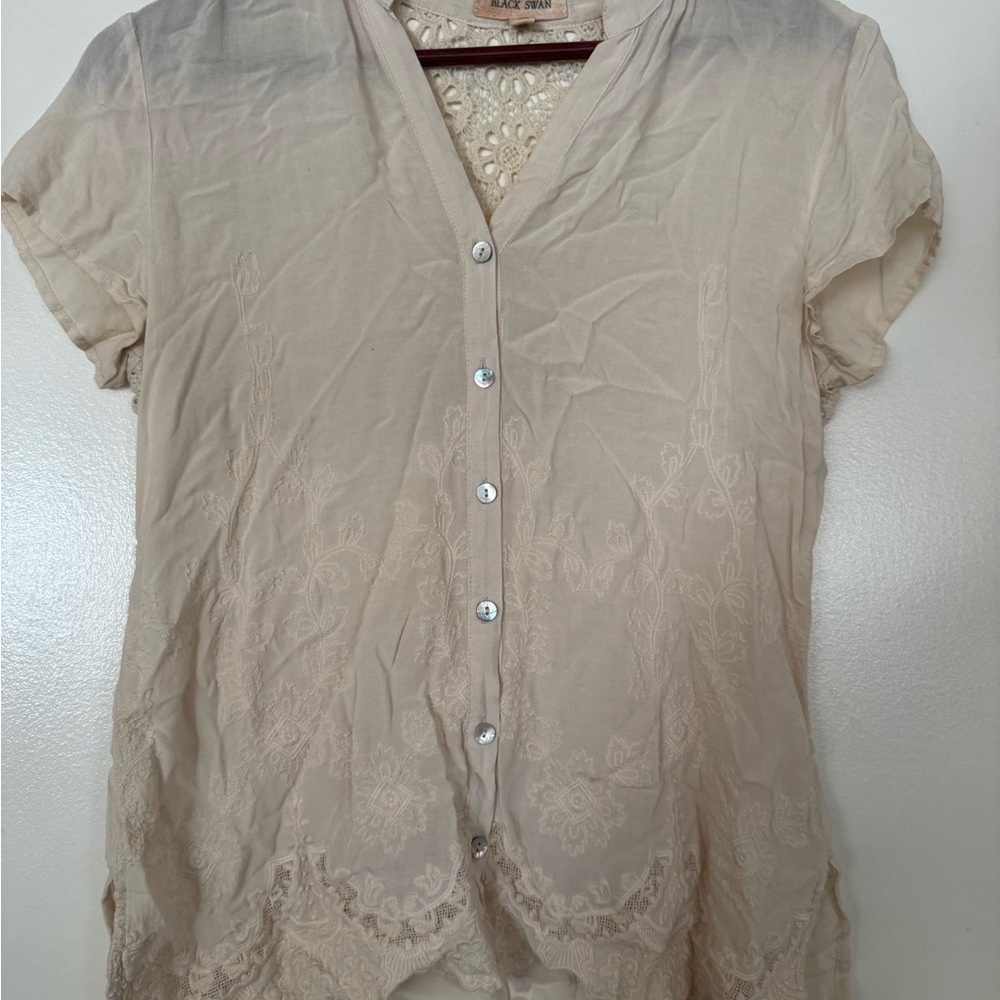 Black Swan Cream Lace Button-Down Shirt
